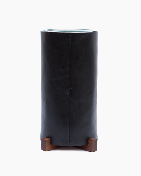 Leather Vase with Walnut Base