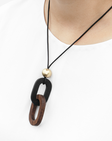 Link Necklace - Black/Walnut/Brass