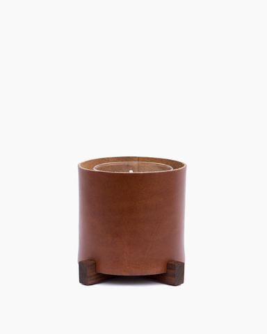 Chestnut Leather Candle Holder with KEAP Candle