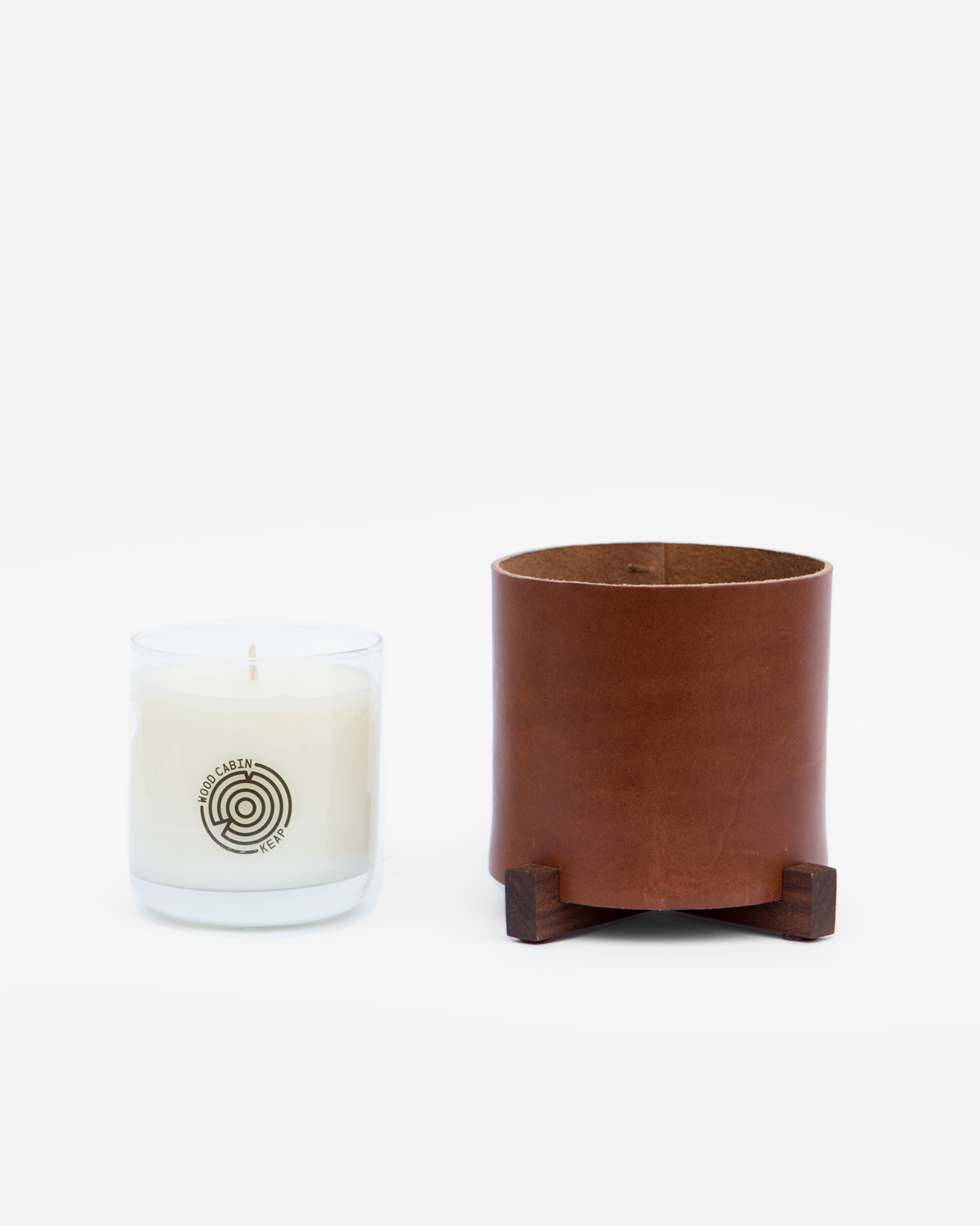 Chestnut Leather Candle Holder with KEAP Candle Sylvan Park