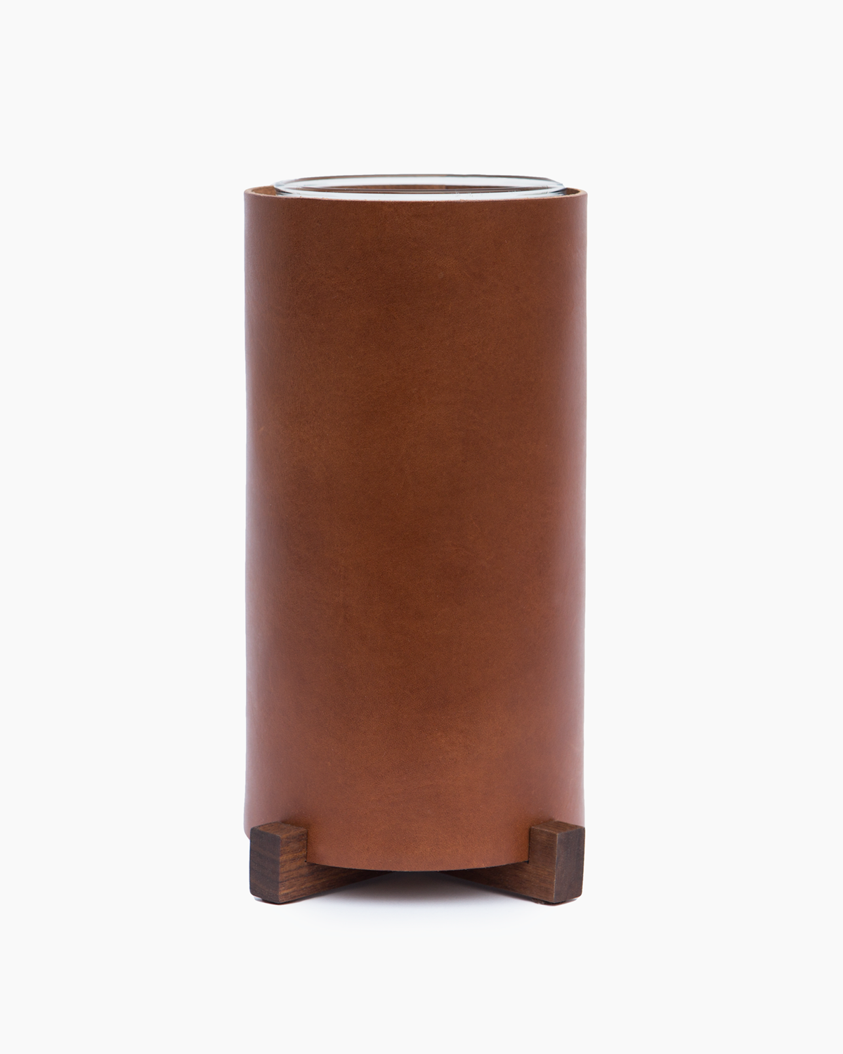 Leather Vase with Walnut Base