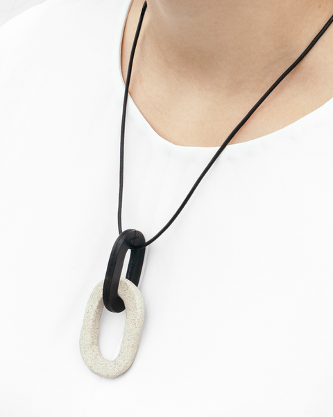 Leather + Ceramic Link Necklace